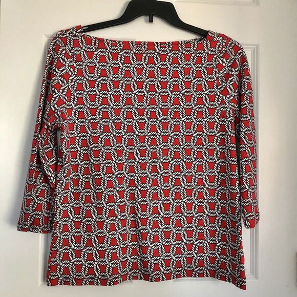 Talbots Women's Top Size Large Boat Neck Red Nautical Rope Circle 3/4 Sleeve - Picture 3 of 8